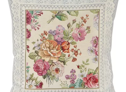 Poszewka gobelinowa 45x45 1175 srebrna z wzorem kwiatowym