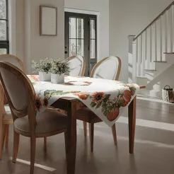 Obrus gobelinowy 140x180 1220 naturalny z nadrukiem pomarańczowych dyni i słoneczników