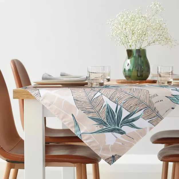 Nakładka na taras 85x85 GARDEN 14 miętowa wodoodporna z beżowym wzorem liścia bananowca