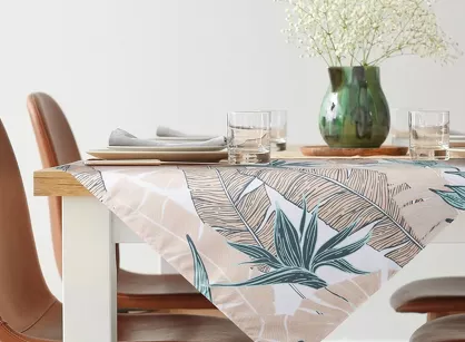 Nakładka na taras 85x85 GARDEN 14 miętowa wodoodporna z beżowym wzorem liścia bananowca