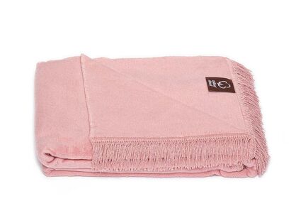 Koc bawełniany 150x200 0293-44 brudny róż gładki z frędzlami