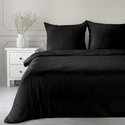 Pościel satynowa 140x200 VERA jednokolorowa gładka czarna w prążki