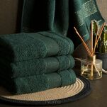 Ręcznik 50x90 NESSY ciemna zieleń z szeroką żakardową bordiurą  przetykaną metaliczną nicią 500 g/m2  - 5