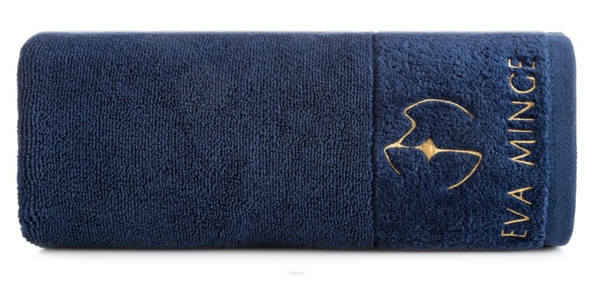 Ręcznik bawełniany 70x140 GAJA Eva Minge granatowy z welwetową bordiurą sygnowaną logo projektantki