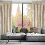 Zasłona gotowa na taśmie 140x270 RENIA welwetowa jasny beż z szampańskim przecieranym wzorem - 2