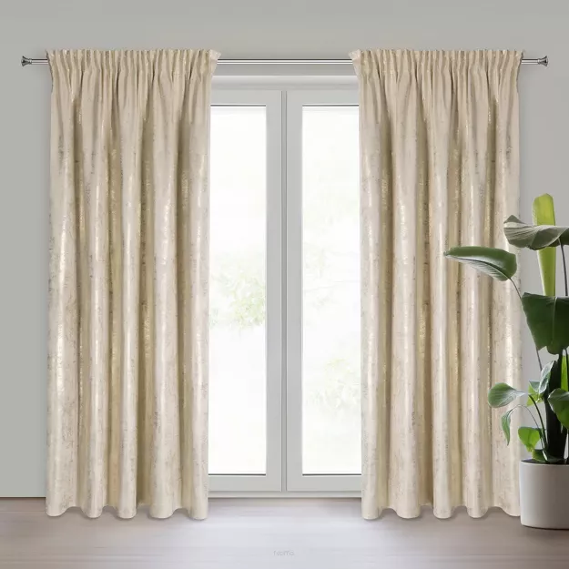 Zasłona na taśmie 140x270 RENIA welwetowa jasny beż z szampańskim przecieranym wzorem