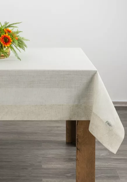 Obrus lniany 140x220 NATU 10 naturalny zdobiony szerokim mankietem
