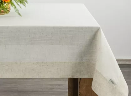 Obrus lniany 140x220 NATU 10 naturalny zdobiony szerokim mankietem