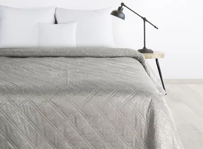 Narzuta welwetowa 170x210 LUIZ srebrna błyszcząca srebrny przecierany wzór