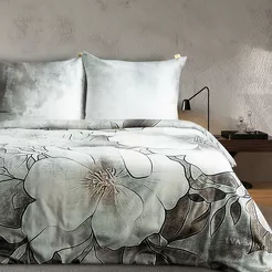 Pościel z makosatyny 220x200 DAISY Eva Minge szarobeżowa designerski wzór Premium