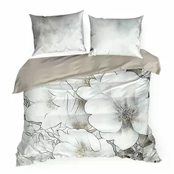 Pościel z makosatyny 220x200 DAISY Eva Minge szarobeżowa designerski wzór Premium