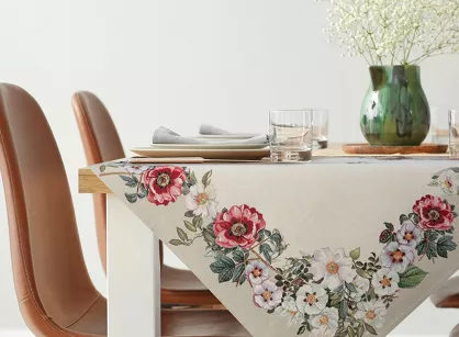 Nakładka gobelinowa 100x100 4039 naturalna z nadrukiem kwiatowym