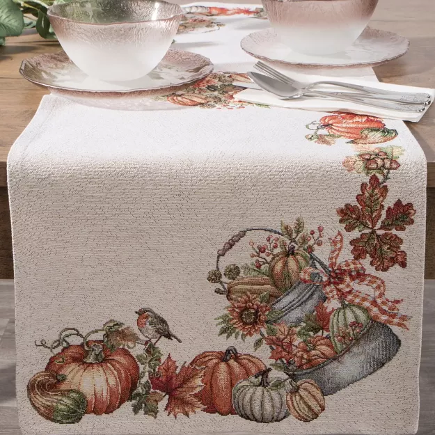 Bieżnik gobelinowy 45x140 1223 naturalny z nadrukiem pomarańczowych dyni