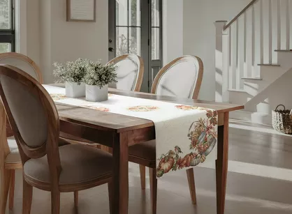 Bieżnik gobelinowy 45x140 1223 naturalny z nadrukiem pomarańczowych dyni