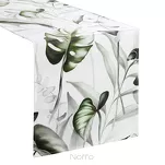 Bieżnik welwetowy 40x140 ELLEN biały z wzorem egzotycznych oliwkowych liści - 2