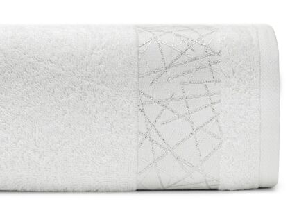 Ręcznik bawełniany 70x140 NIKA biały z bordiurą z metaliczną geometryczną nicią