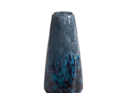 Wazon dekoracyjny szklany fi 11x22 LOGAN granatowy wykonany ręcznie z nieregularnym niebieskim wzorem