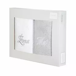 Komplet ręczników 2x70x140 MĄŻ ŻONA białe srebrne