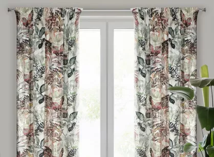 Zasłona na taśmie welwetowa 140x270 ARINA oliwkowa z botanicznym wzorem i srebrnym nadrukiem