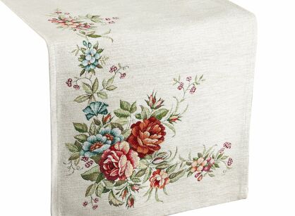 Bieżnik gobelinowy 40x100 1233 naturalny z wzorem kwiatowym