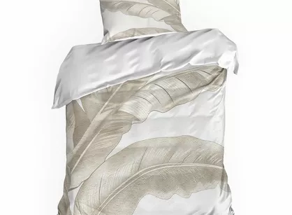 Pościel satynowa 140x200 SPRING 102 jasny krem ciemny beż z wzorem liści bananowca z kolekcji Classic