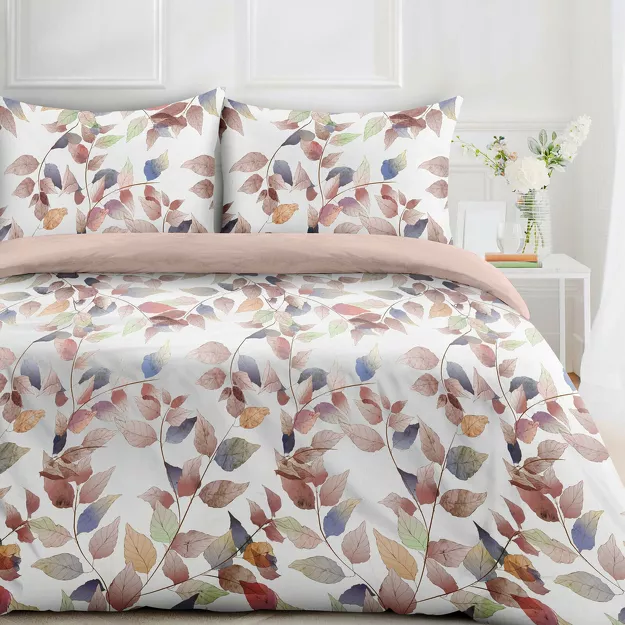 Pościel z mikrowłókna 160x200 LINDA biała ciemny róż nadruk kwiatowy Design 91