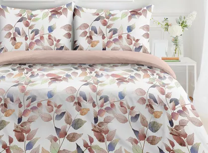 Pościel z mikrowłókna 160x200 LINDA biała ciemny róż nadruk kwiatowy Design 91