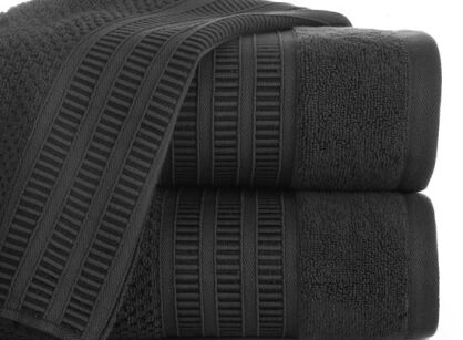 Ręcznik bawełniany 30x50 ROSITA czarny z subtelną bordiurą w delikatne poziome paski