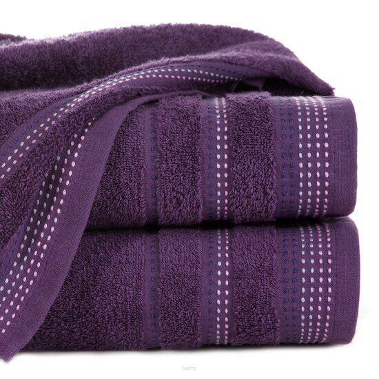 Ręcznik bawełniany 50x90 POLA śliwkowy z kolorową bordiurą zakończoną stebnowaniem