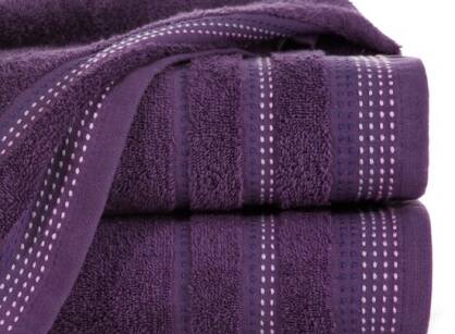 Ręcznik bawełniany 50x90 POLA śliwkowy z kolorową bordiurą zakończoną stebnowaniem