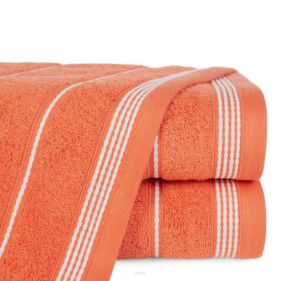 Ręcznik bawełniany 50x90 MIRA pomarańczowy zdobiony bordiurą w pasy