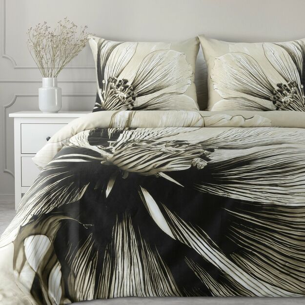 Pościel satynowa 160x200 SPRING 78 jasny beż brąz z wzorem roślinnym z kolekcji Classic