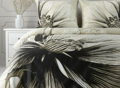 Pościel satynowa 160x200 SPRING 78 jasny beż brąz z wzorem roślinnym z kolekcji Classic