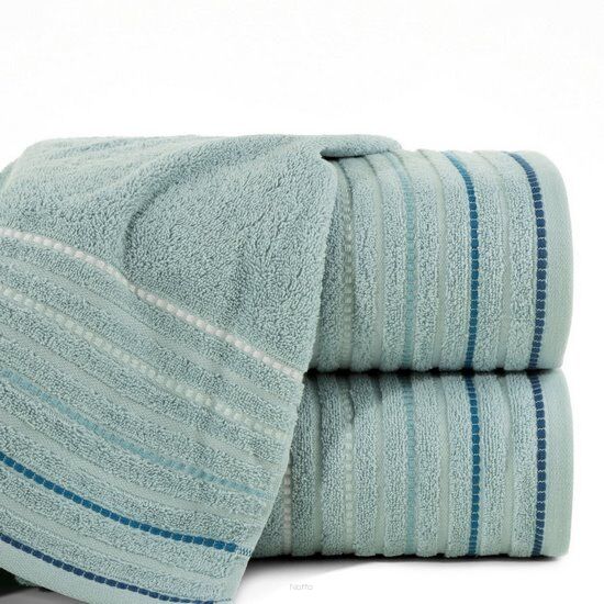 Ręcznik bawełniany 70x140 IZA niebieski z kontrastującą bordiurą w pasy Design 91