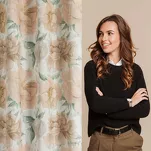 Zasłona na przelotkach 140x250 KARLA naturalna z jasno pomarańczowym wzorem kwiatów piwonii z domieszką lnu - 10