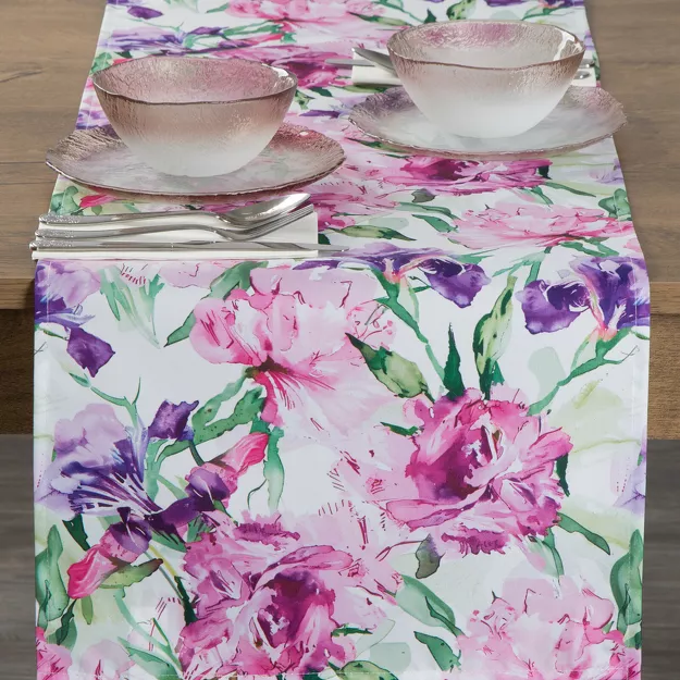 Bieżnik na taras 40x140 GARDEN 34 różowy wodoodporny fioletowy styl kwiatowy