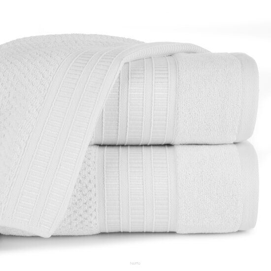 Ręcznik bawełniany 50x90 ROSITA biały z subtelną bordiurą w delikatne poziome paski