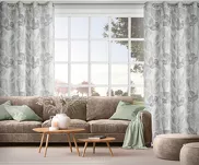 Zasłona na przelotkach 140x250 MILLIE naturalna w stylu eko z zielonym wzorem tulipanów - 8