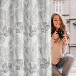 Zasłona na przelotkach 140x250 MILLIE naturalna w stylu eko z zielonym wzorem tulipanów - 9