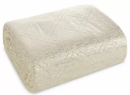 Narzuta welwetowa 200x220 LUIZ kremowa błyszcząca srebrny przecierany wzór