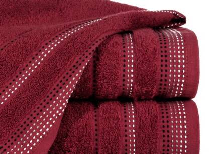 Ręcznik bawełniany 70x140 POLA bordowy z kolorową bordiurą zakończoną stebnowaniem