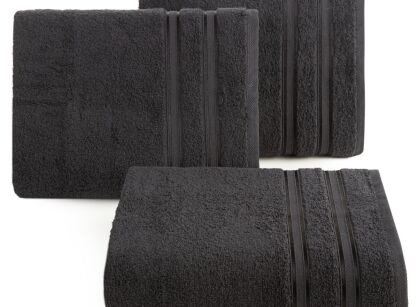 Ręcznik bawełniany 50x90 MANOLA czarny z żakardową połyskującą bordiurą w paski