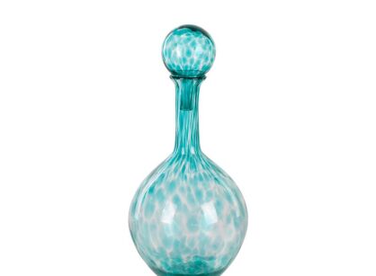 Karafka dekoracyjna szklana fi 23x50 ISLA 2 smukła z barwionego turkusowego szkła z marmurkowym wzorem