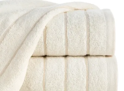 Ręcznik bawełniany 70x140 DALI kremowy gładki z subtelną bordiurą z błyszczącą nicią