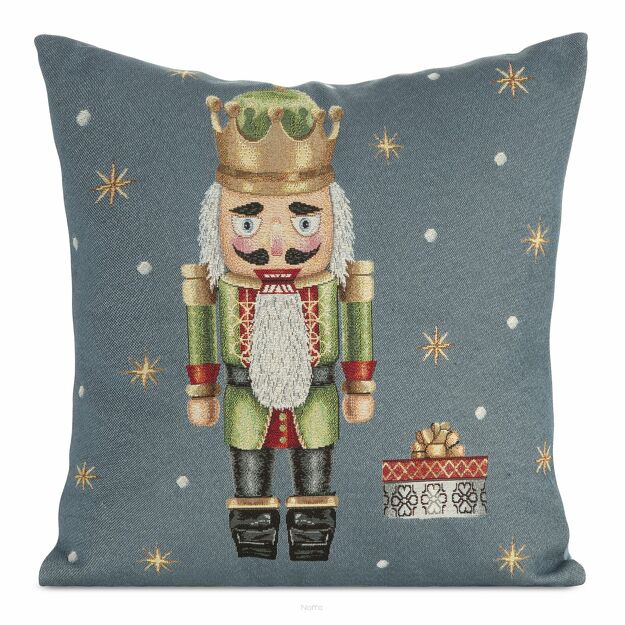 Poszewka świąteczna 45x45 6080 gobelinowa popielata z wzorem dziadka do orzechów