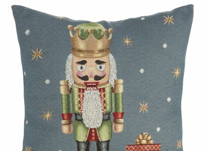 Poszewka świąteczna 45x45 6080 gobelinowa popielata z wzorem dziadka do orzechów