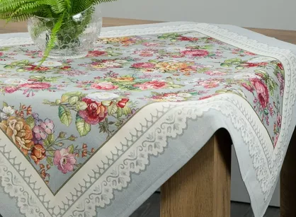 Nakładka gobelinowa 100x100 1175 popielata z wzorem kwiatowym