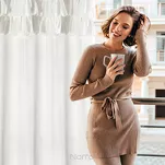 Zasłona na przelotkach 140x250 AURA welwetowa biała jednokolorowa zdobiona w górnej części falbanami - 9