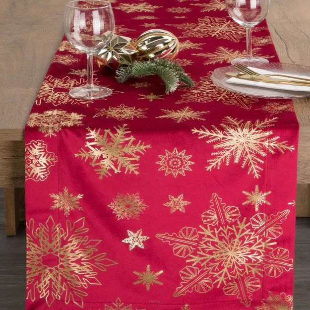 Bieżnik świąteczny 40x140 JOY welwetowy czerwony w śnieżynki