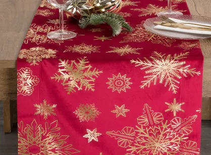 Bieżnik świąteczny 40x140 JOY welwetowy czerwony w śnieżynki